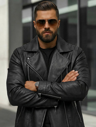 Juoda vyriška odinė striukė OZONEE JS/11Z8067Z