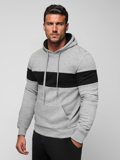 Pilka vyriškas džemperis su gobtuvu OZONEE JS/8B1316/2Z