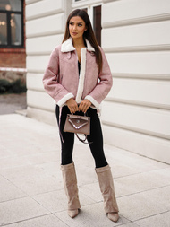 Pudrinis Rožinis Moteriška Odinė Striukė OZONEE O/81331