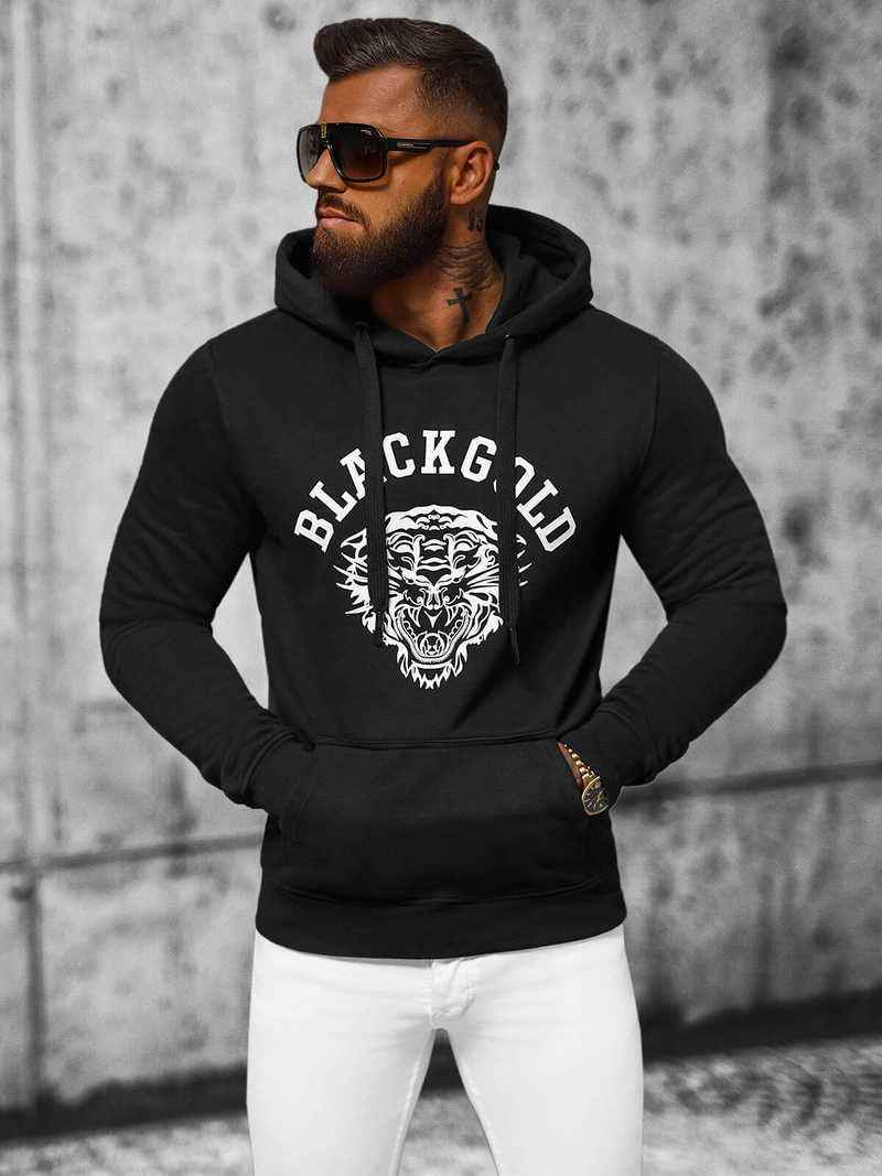 Juoda vyriškas džemperis su gobtuvu OZONEE NB/MF2007