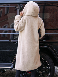 Smėlinis moteriška žieminė striukė iš kailio OZONEE JS/11Z8250