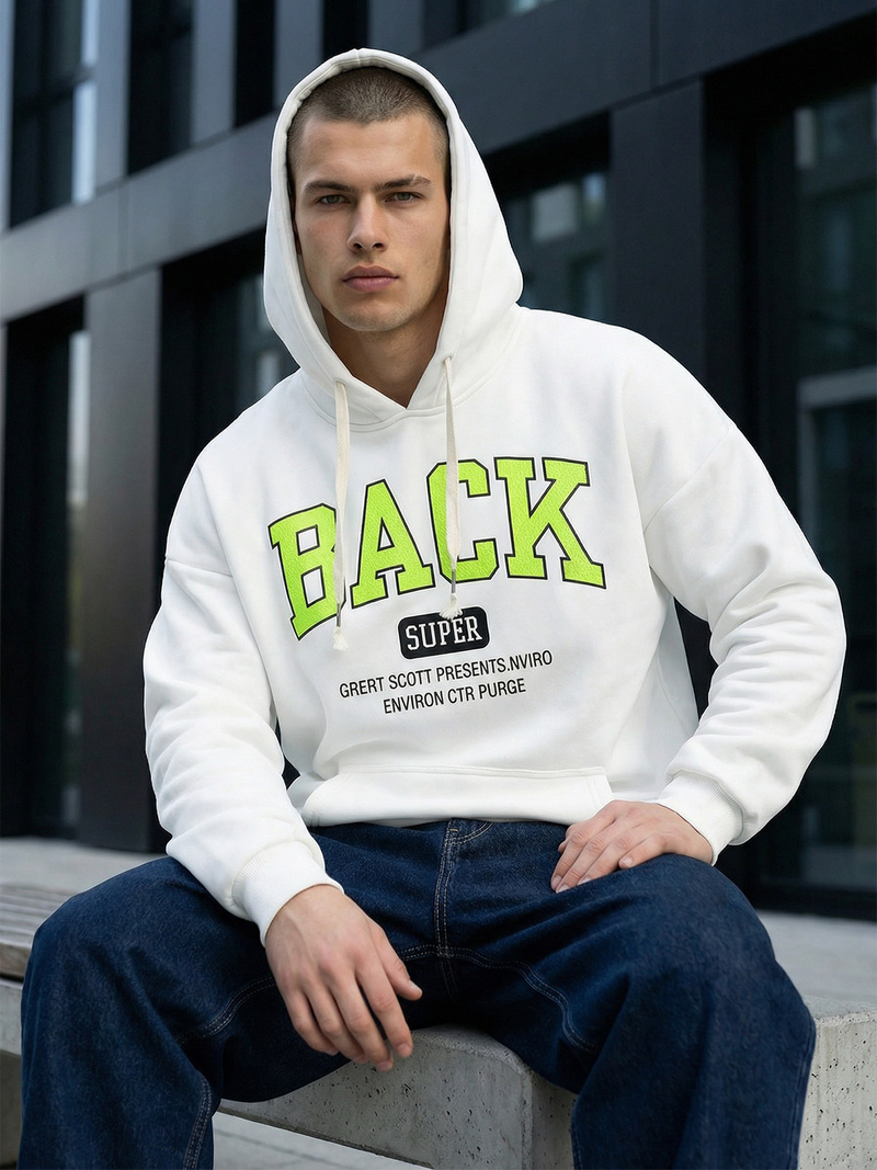 Baltas vyriškas džemperis su gobtuvu OZONEE O/TT30513Z