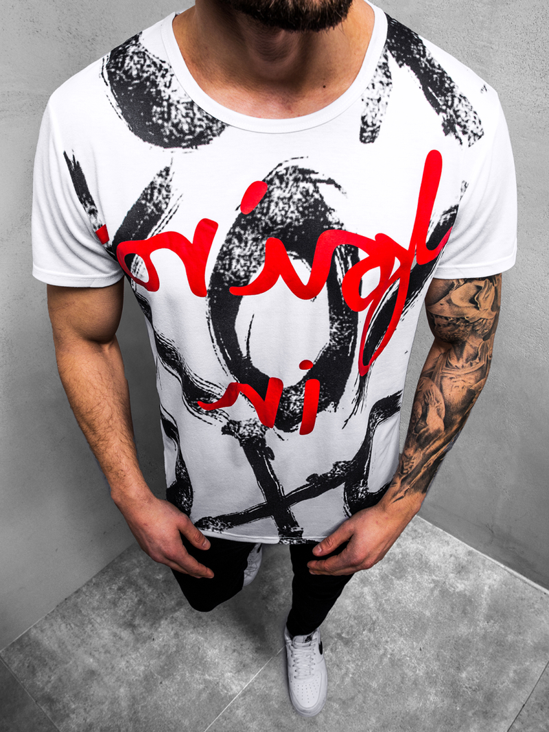 Balti vyriški marškinėliai OZONEE JS/KS1985Z