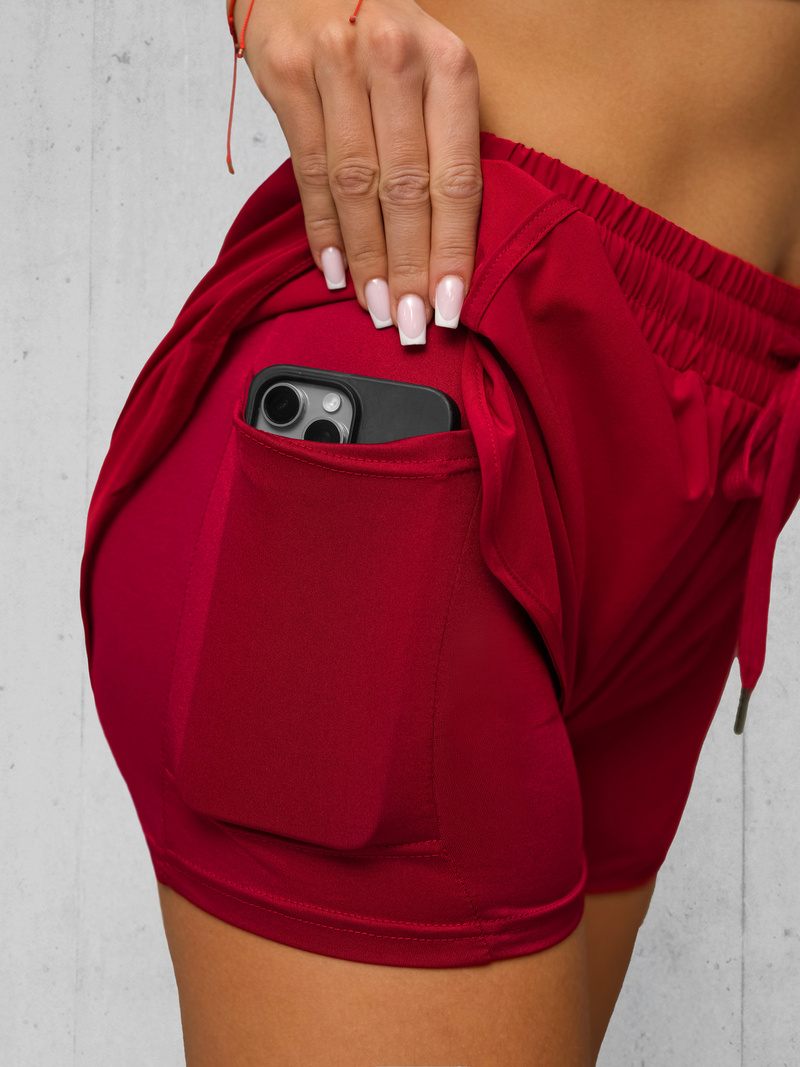 Tamsiai-raudonos spalvos moteriški sportiniai šortai OZONEE JS/XY24015S
