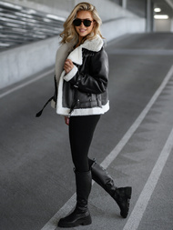 Juodai-balta moteriška odinė striukė OZONEE JS/11Z8177Z