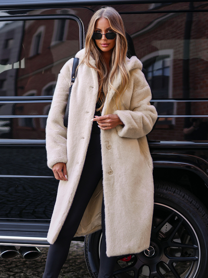 Smėlinis moteriška žieminė striukė iš kailio OZONEE JS/11Z8250