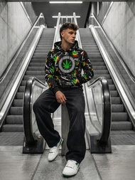 Juodas vyriškas džemperis su gobtuvu OZONEE O/B269Z