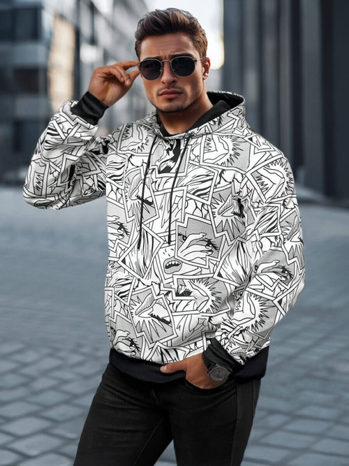 Baltas vyriškas džemperis su gobtuvu OZONEE JS/8B1256/1Z