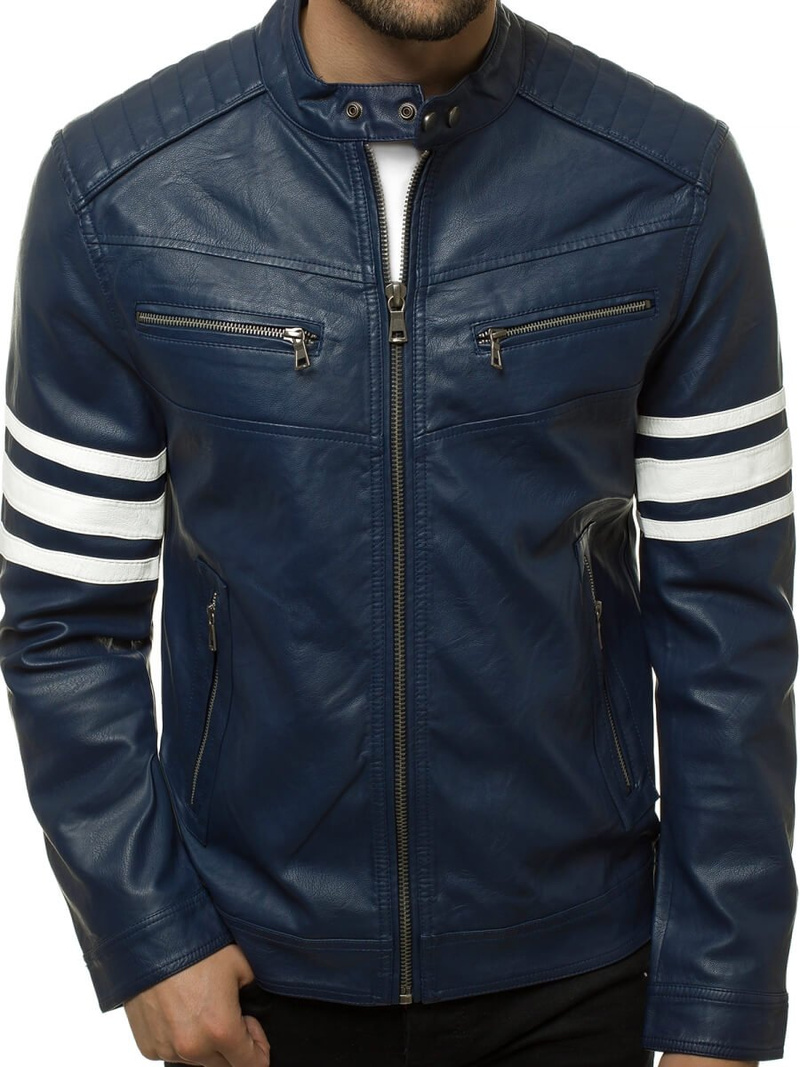 Granatinė vyriška odinė striukė OZONEE YD/BF59359