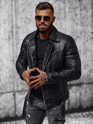 Juoda vyriška odinė striukė OZONEE JS/11Z8005Z