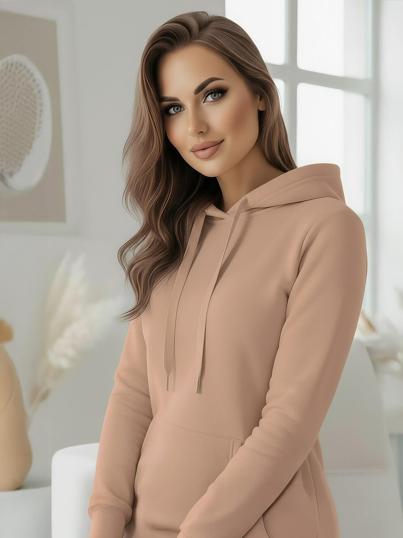 Tamiai-smėlinis moteriškas džemperis su gobtuvu OZONEE JS/YS10003/91Z