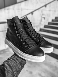 Juodai-balti aukšti sneakers stiliaus batai OZONEE W/034