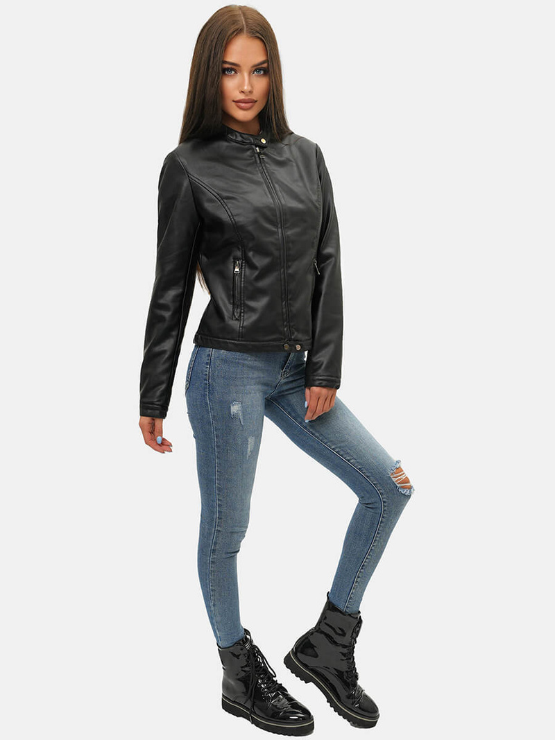 Juoda Moteriška Odinė Striukė OZONEE JS/11Z8008