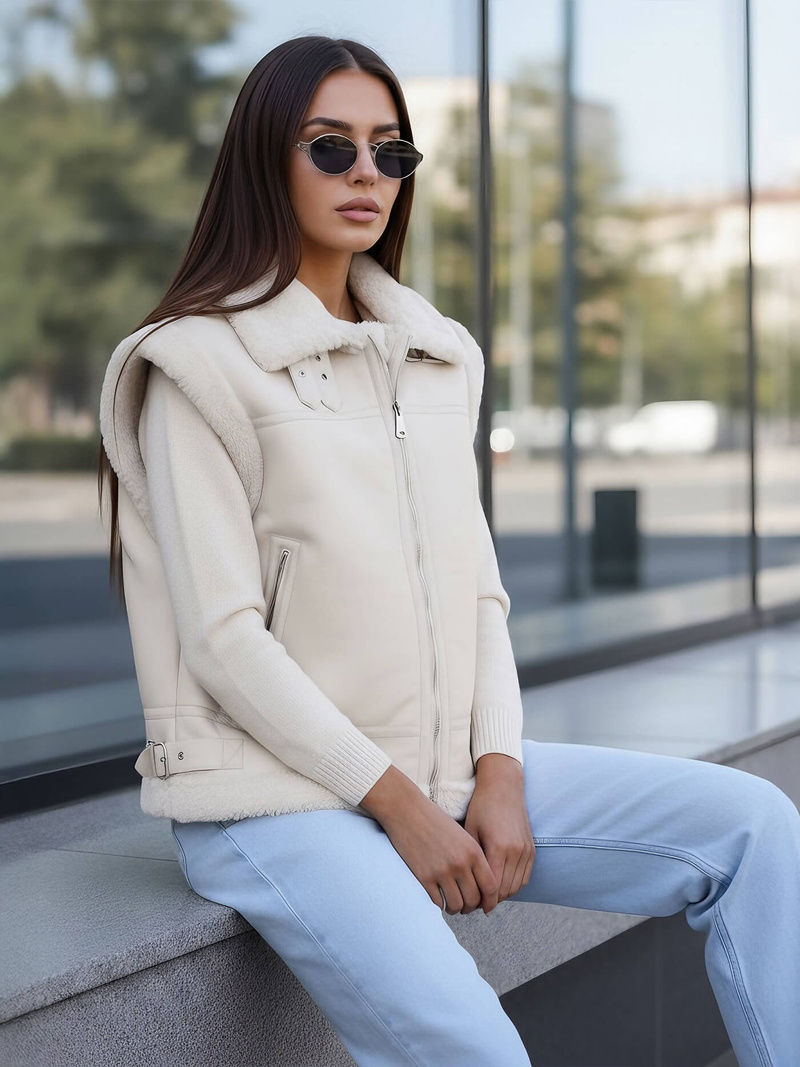 Smėlinis moteriška odinė liemenė OZONEE JS/61M8503/280Z