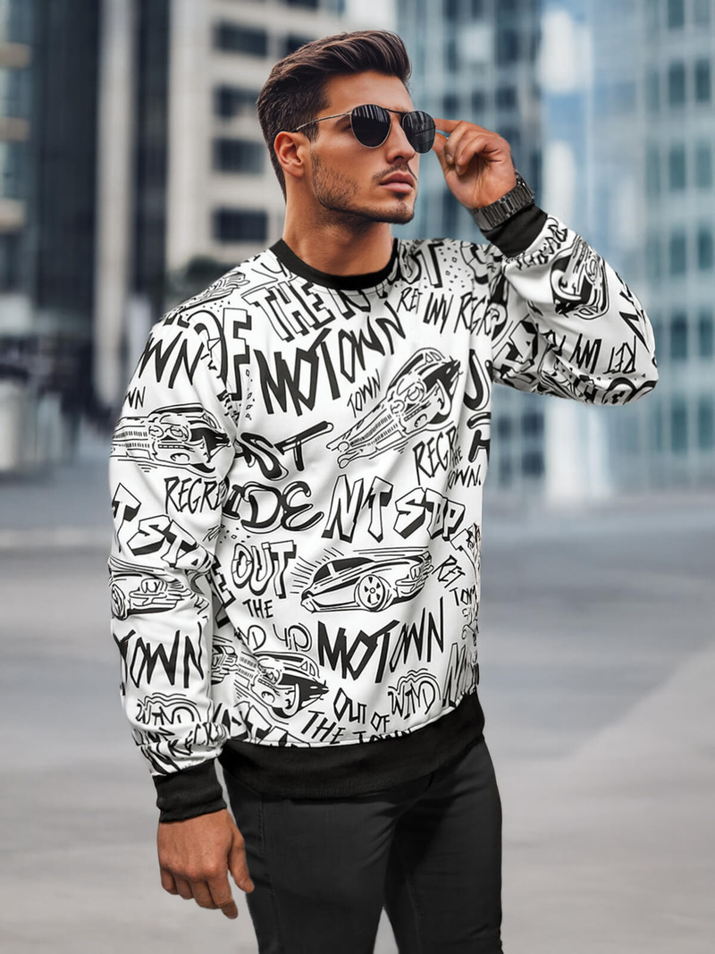 Balta vyriškas džemperis OZONEE JS/8B1195/1Z