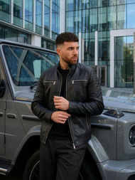 Juoda vyriška odinė striukė OZONEE JS/11Z8137