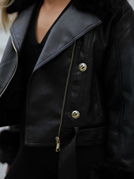 Juoda moteriška odinė striukė OZONEE JS/61M8512/392A