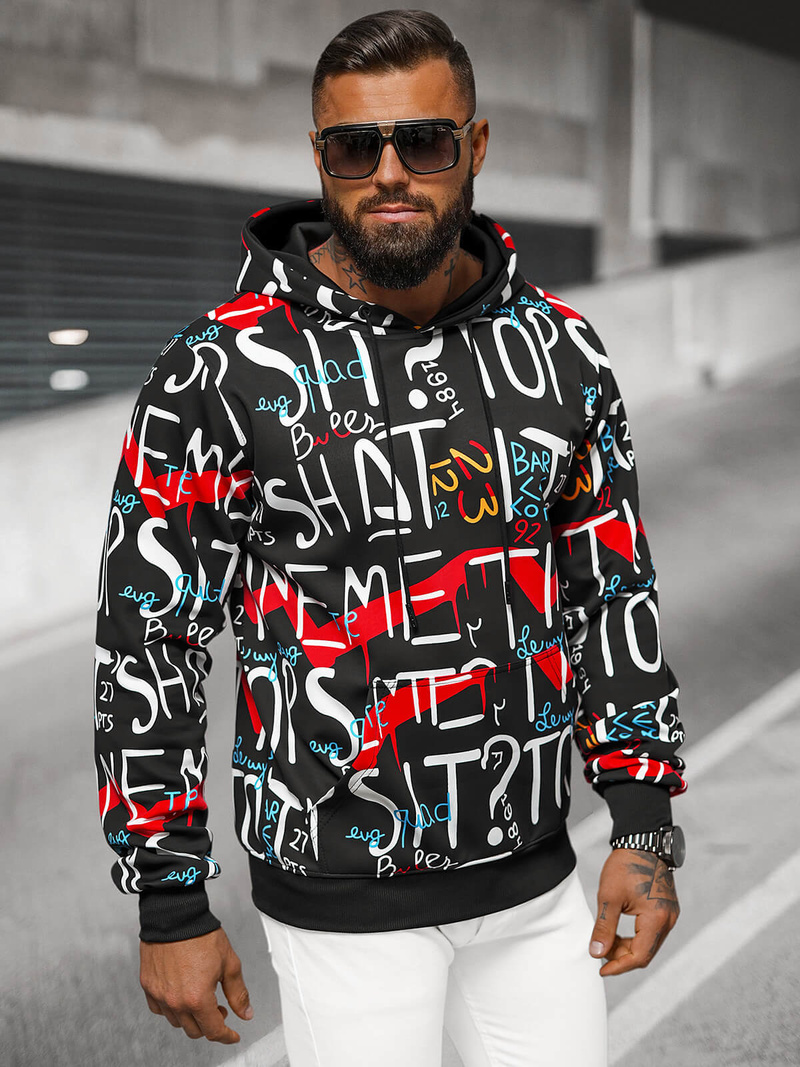 Juodas vyriškas džemperis su gobtuvu OZONEE JS/8B1233/3