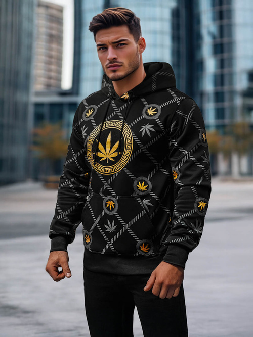 Juodas vyriškas džemperis su gobtuvu OZONEE O/B267Z