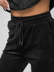 Juodas moteriškas veliūrinis sportinis kostiumas OZONEE JS/35C1610/3