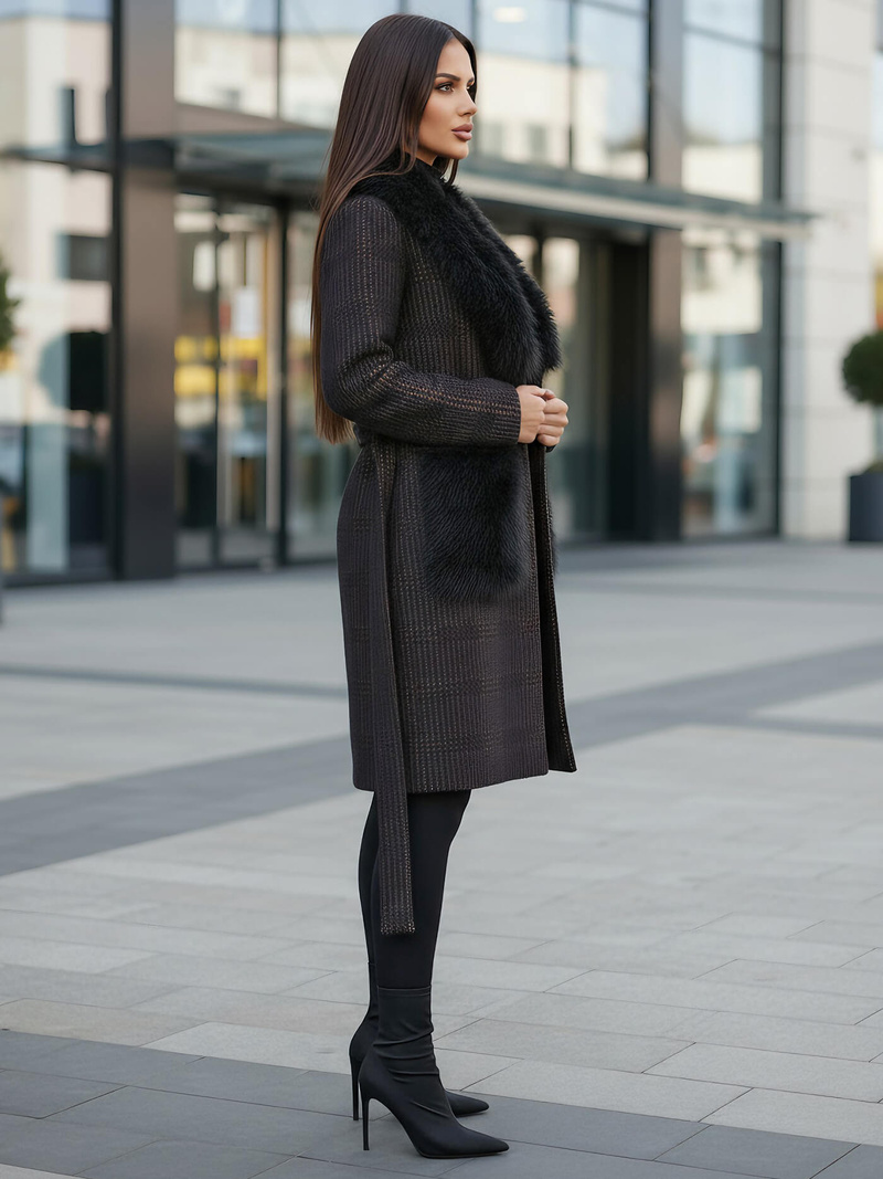 Juodi moteriškas paltas OZONEE JS/53M5200/1Z