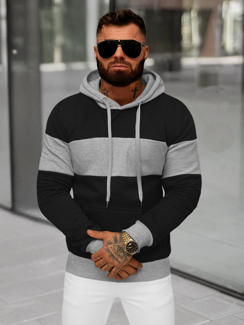 Juodas vyriškas džemperis su gobtuvu OZONEE JS/8B1313/3