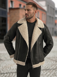 Juoda vyriška odinė striukė OZONEE JS/11Z8273