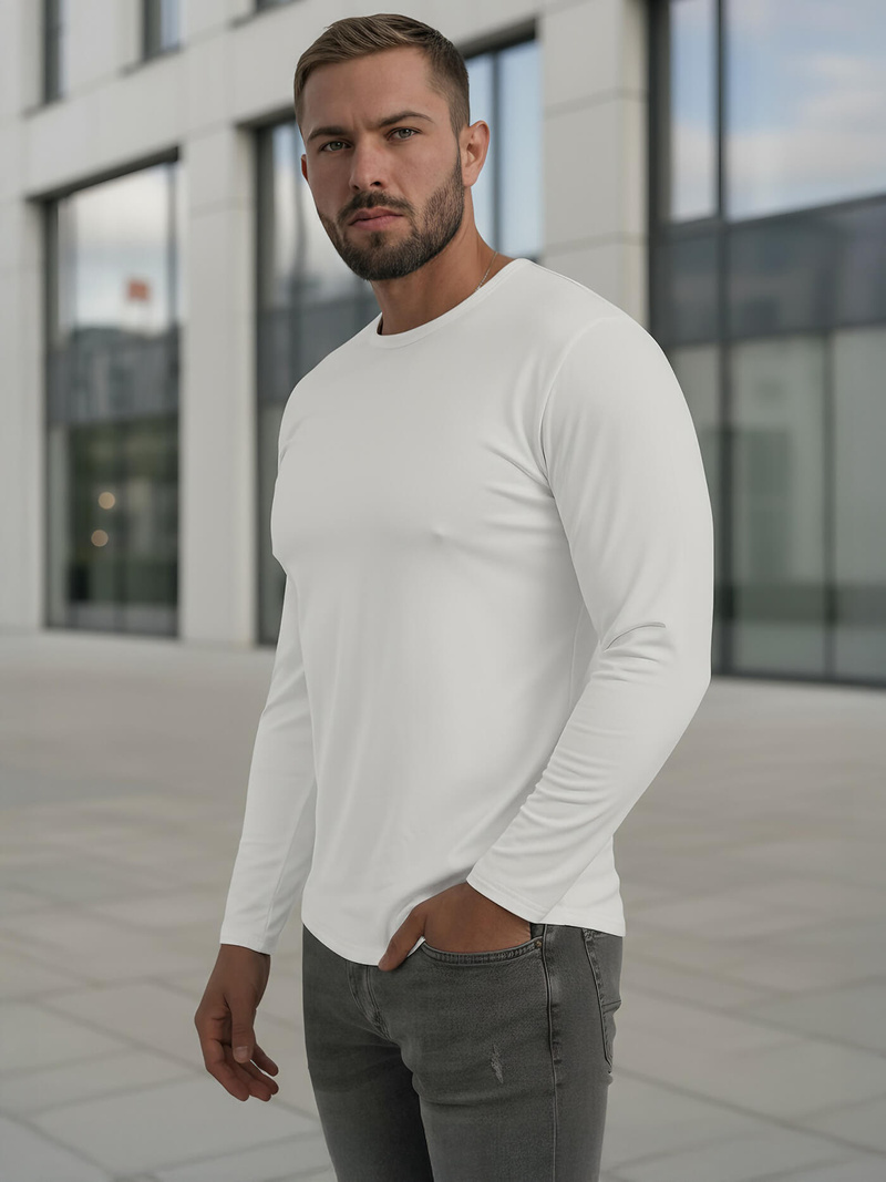 Balti vyriški marškinėliai ilgomis rankovėmis OZONEE JS/DB71/2