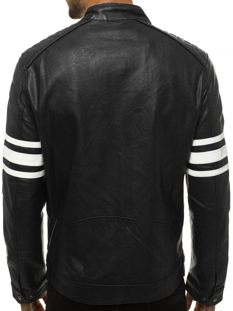 Juodai-Balta vyriška odinė striukė OZONEE YD/BF59359