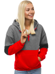 Grafitai-raudonas moteriškas džemperis su gobtuvu OZONEE JS/KSW2030