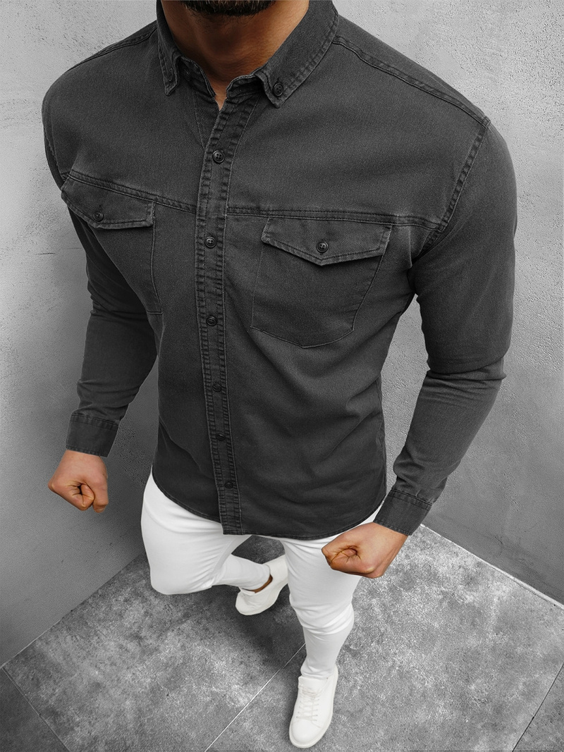 Grafitinė vyriški džinsiniai marškiniai OZONEE O/K1263