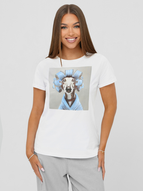 Baltai-pilki moteriški marškinėliai OZONEE JS/YJ77726