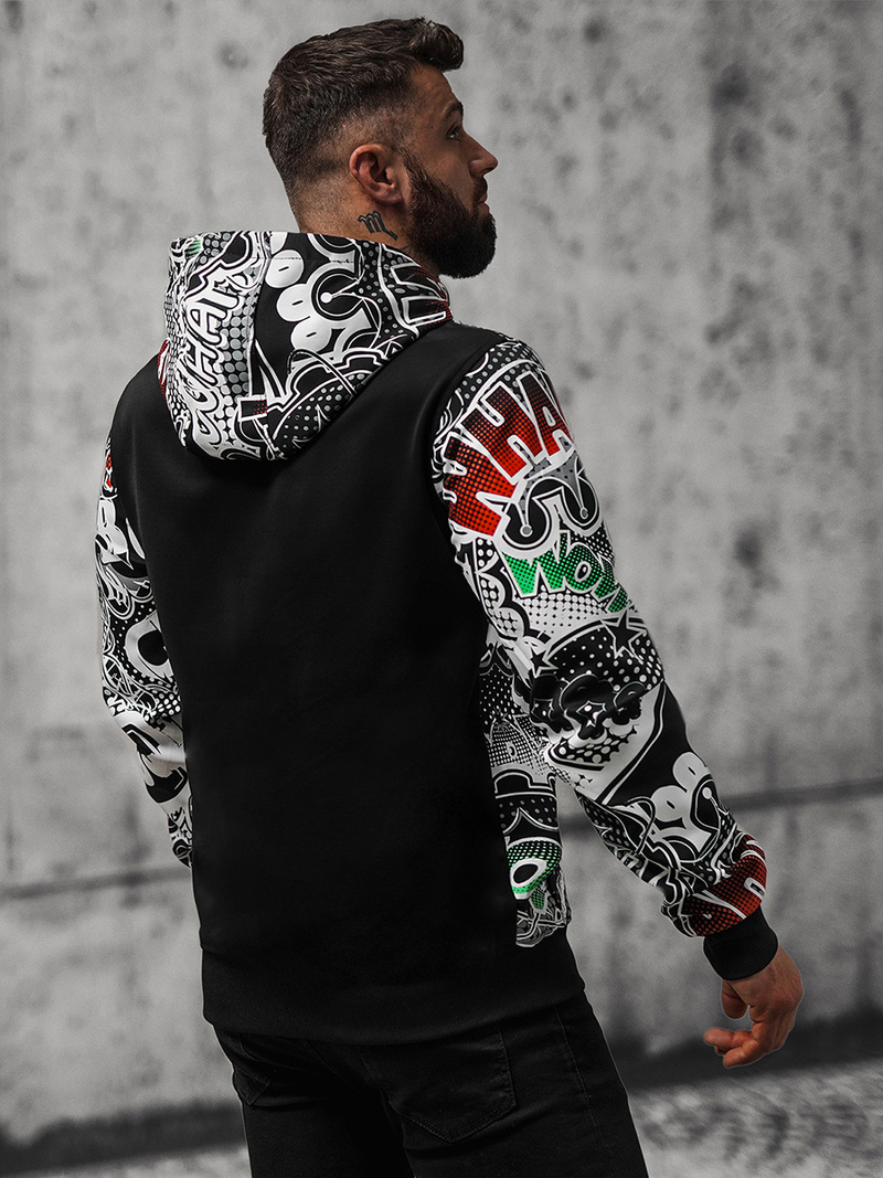 Juodas vyriškas džemperis su gobtuvu OZONEE O/B270