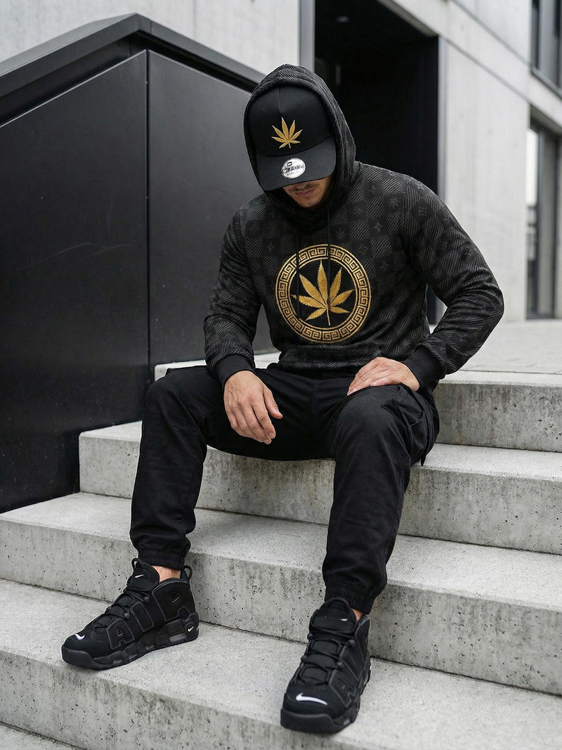 Juodas vyriškas džemperis su gobtuvu OZONEE O/B265Z