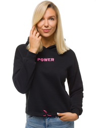 Juodas moteriškas džemperis su gobtuvu OZONEE JS/KSW2028