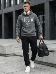 Grafitinis vyriškas džemperis su gobtuvu OZONEE JS/8B1737/5