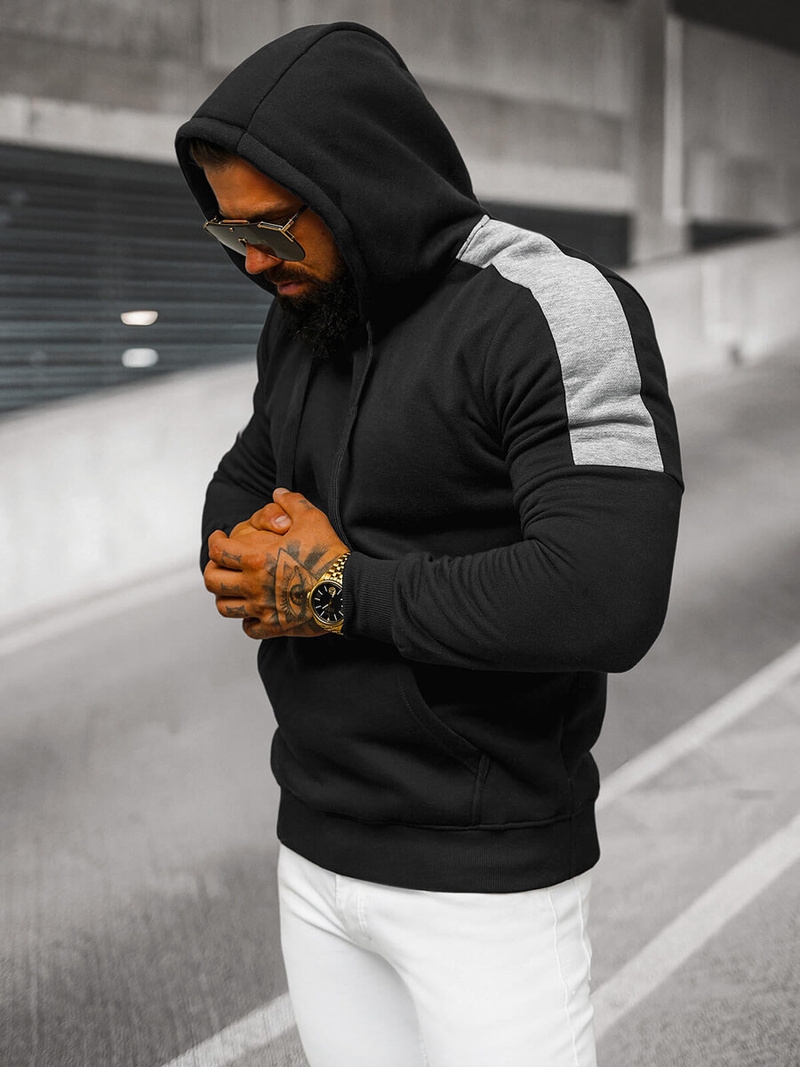 Juoda vyriškas džemperis su gobtuvu OZONEE JS/8B1311/3