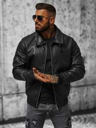 Juoda vyriška odinė striukė OZONEE JB/JP1178Z