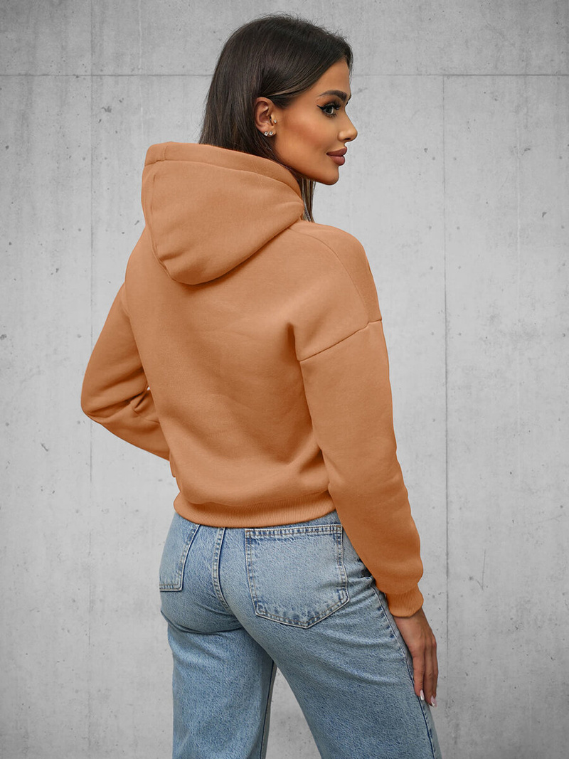 Tamsiai-Smėlinis moteriškas džemperis su gobtuvu OZONEE O/12102