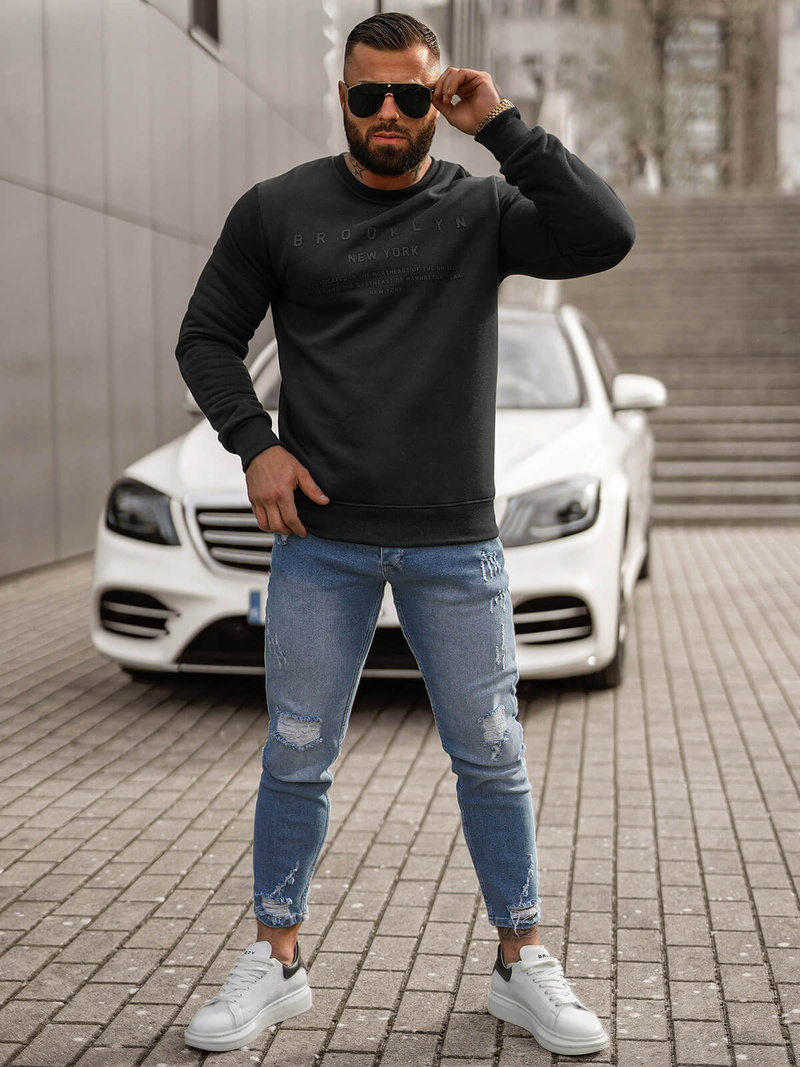 Juodas vyriškas džemperis OZONEE JS/8B1360/3