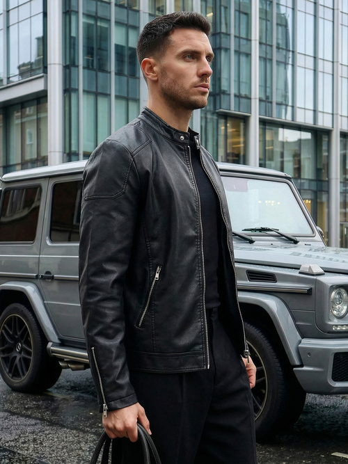 Juoda vyriška odinė striukė OZONEE JS/11Z8027