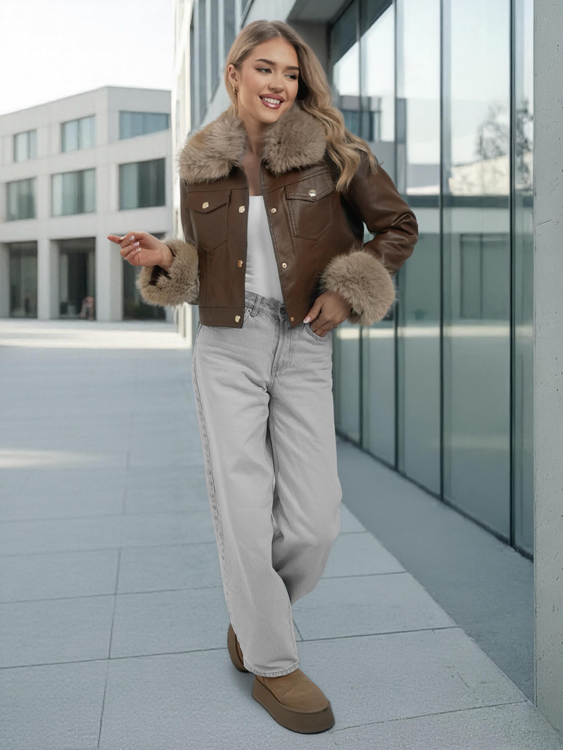 Šokoladas moteriška odinė striukė OZONEE JS/61M8513/158