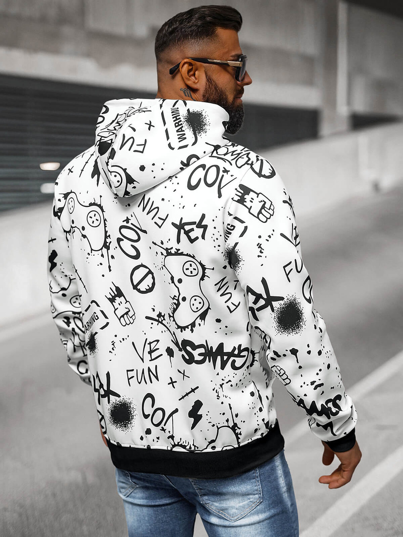 Baltas vyriškas džemperis su gobtuvu OZONEE JS/8B1227/1