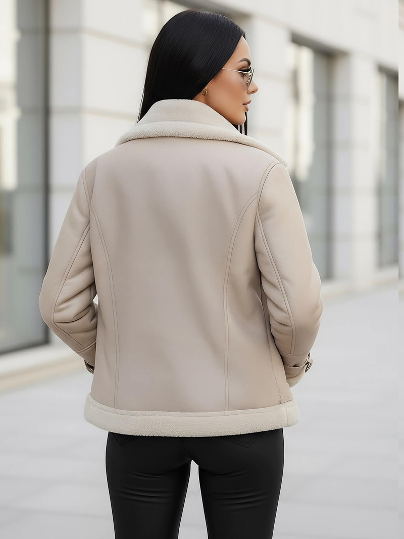 Smėlinis Moteriška Odinė Striukė OZONEE JS/11Z8177Z