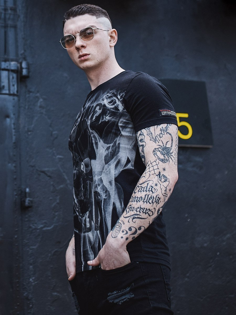 Juodi vyriški marškinėliai OZONEE MECH/2074T