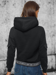 Juodas moteriškas džemperis su gobtuvu OZONEE JS/B26030