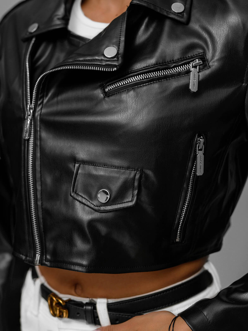 Juoda Moteriška Odinė Striukė OZONEE JS/11Z8189Z