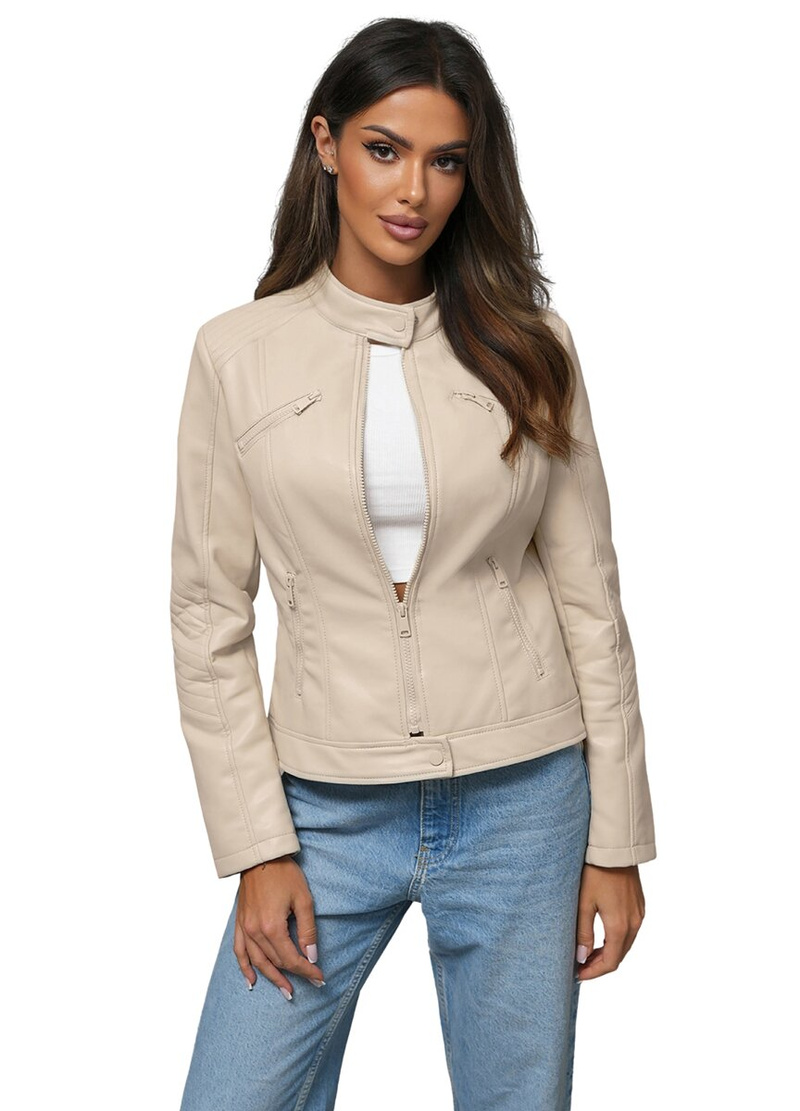 Smėlinis Moteriška Odinė Striukė OZONEE JS/11Z8131