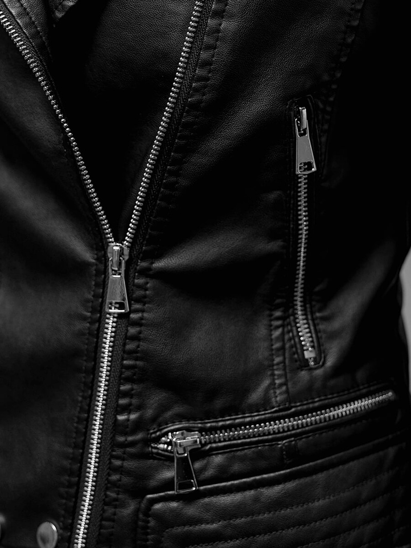 Juoda Moteriška Odinė Striukė OZONEE JS/11Z8030