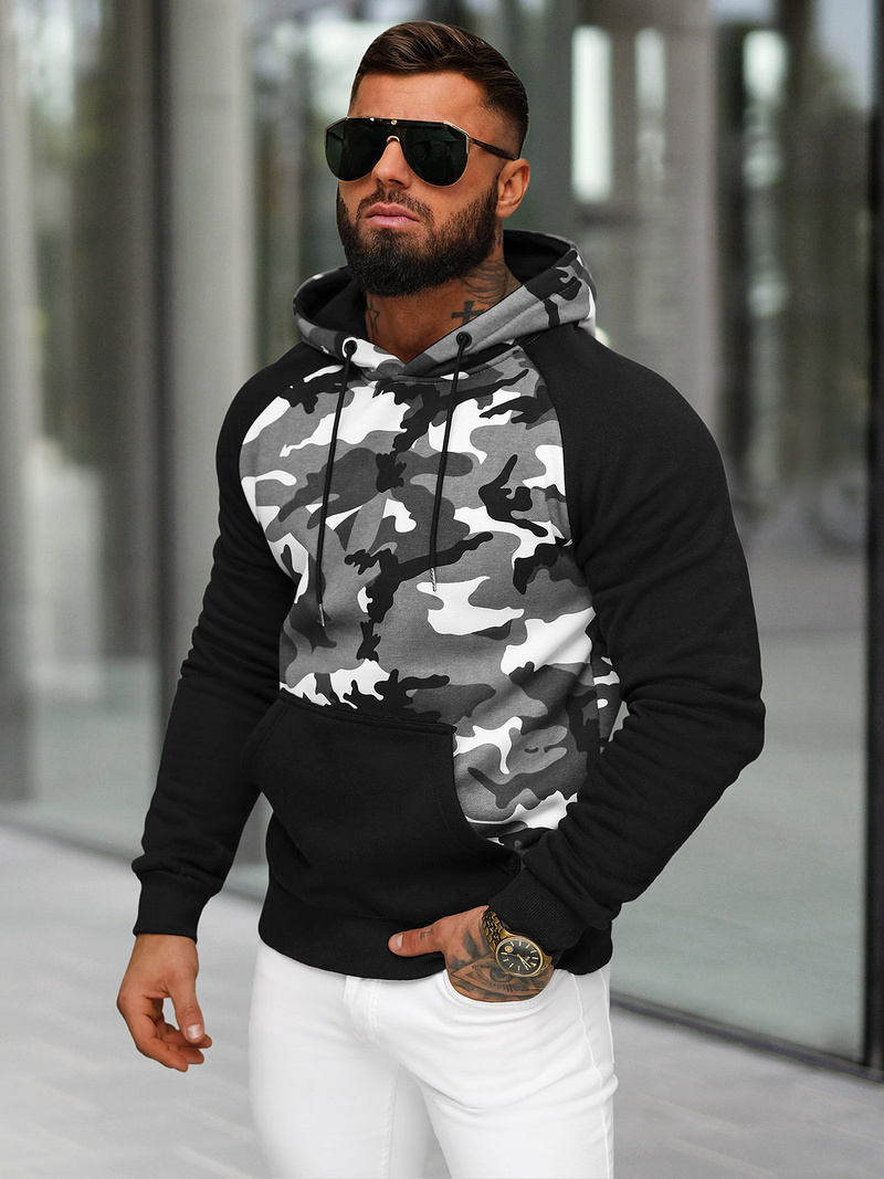 Pilka vyriškas džemperis su gobtuvu OZONEE JS/8B158/2